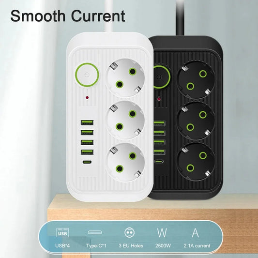 EU Plug AC Outlet Smart Home Power Strip – Multipurpose Electrical Extension Cord with USB Ports & Fast Charging